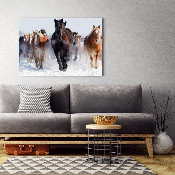 Feeby Vlies Leinwandbild Frei Hengst Laufen Pferde 90x60 cm Druckbild Wandbild Wanddekoration Deko W