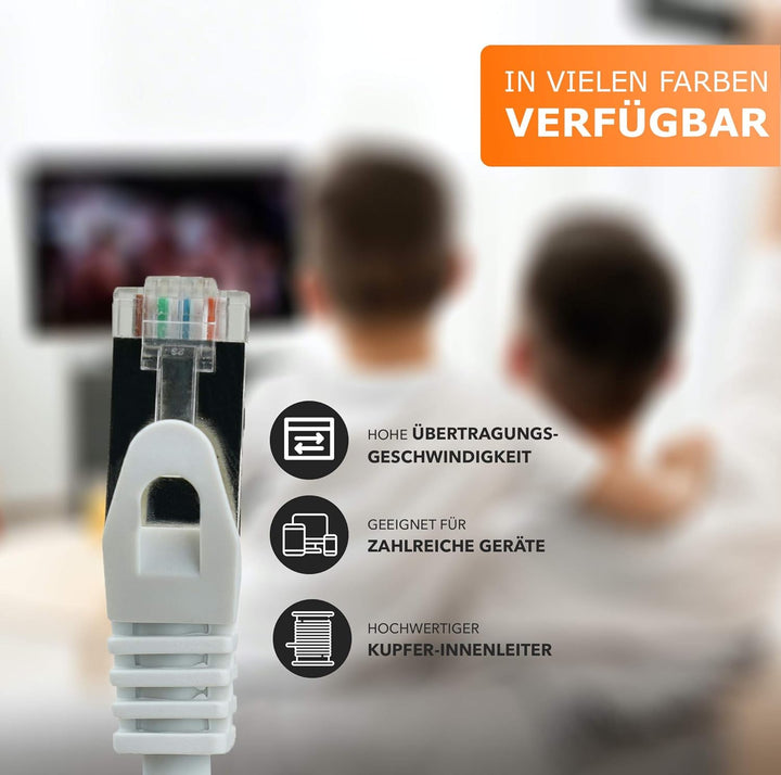 1aTTack.de 30m - weiss - 1 Stück CAT.7 Netzwerkkabel Patchkabel SFTP PIMF LSZH Gigabit Lan Kabel 10G