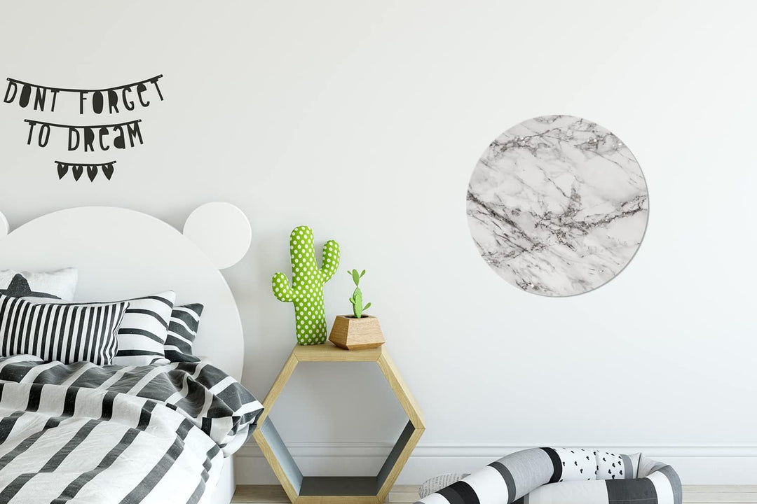 MuchoWow Wandbild Rund Wanddeko Deko Wohnzimmer Bilder 30x30 cm Marmor - Grau - Glitter, 30x30 cm
