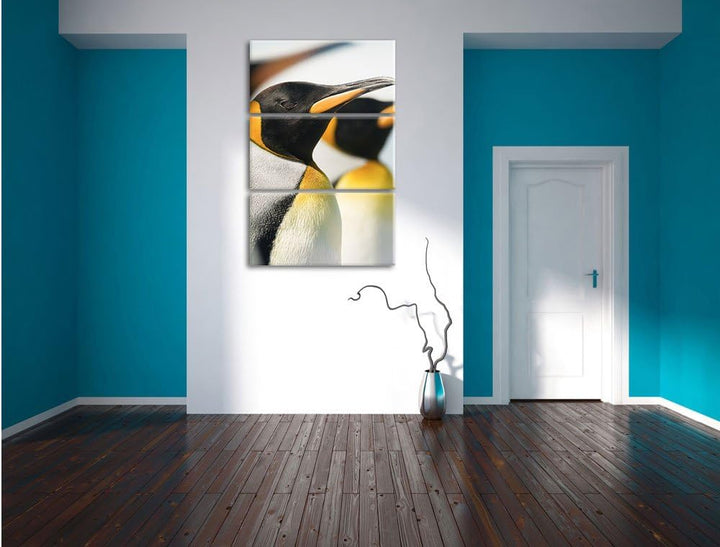 Pixxprint Pinguine 3-Teiler Leinwandbild 120x80 Bild auf Leinwand