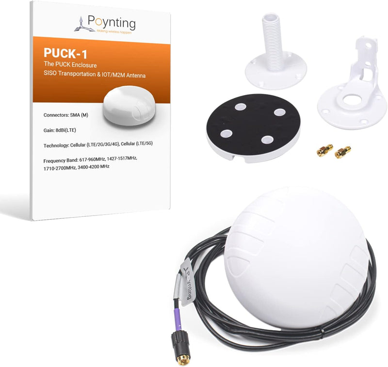 Poynting Puck-1 SISO Transport & M2M/IOT Antenne | 5G | 4G LTE | CBRS | 617-4200 MHz | Weiss, Weiss