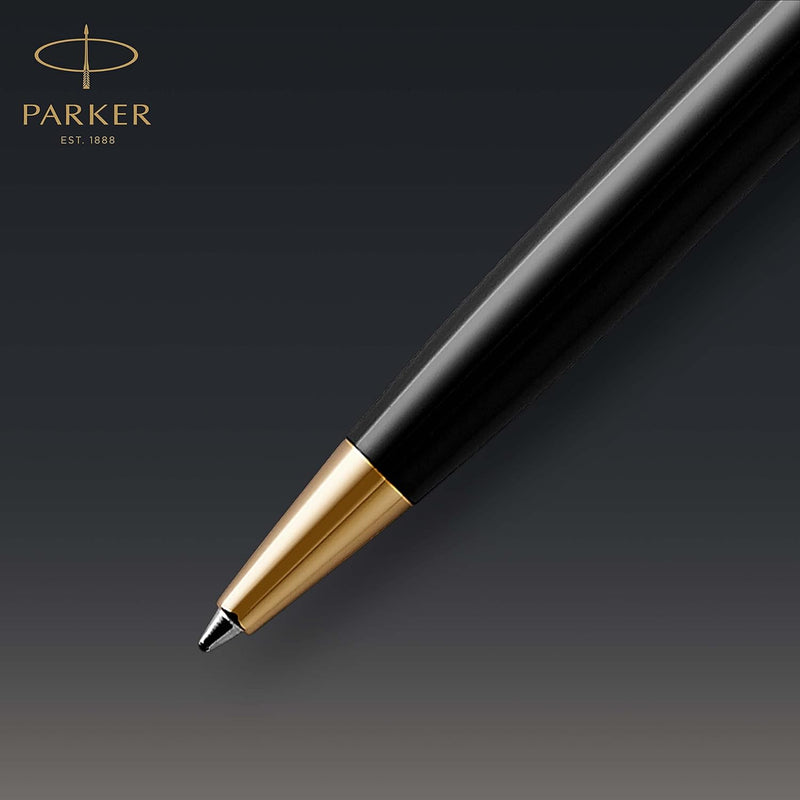 Parker Sonnet Kugelschreiber | Schwarze Lackierung mit Goldzierteilen | Mittlere Spitze | schwarze T