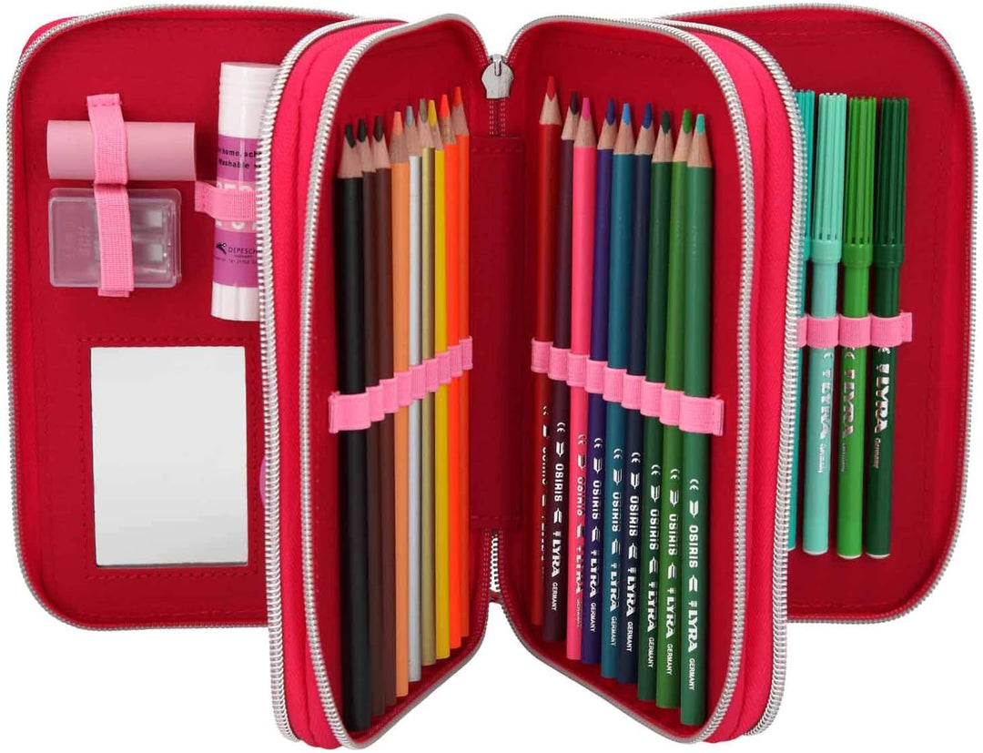 Depesche 10991 Federtasche mit 3 Reissverschlüssen und Stiften von Lyra, TOPModel Cherry Bomb, pink,