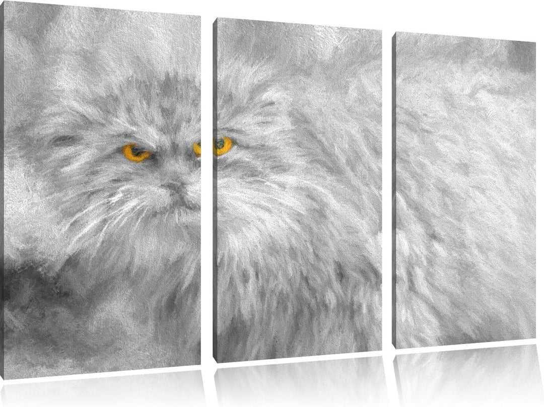 wütende kleine Manul schwarz/weiss Deluxe 3-Teiler Leinwandbild 120x80 Bild auf Leinwand, XXL riesig