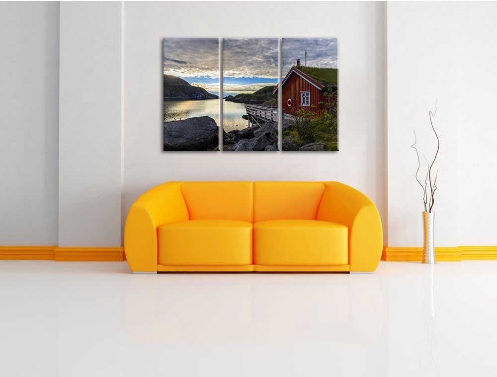 Pixxprint Sonnenaufgang am Fjord Norwegens als Leinwandbild/Grösse: 3 Teilig (120x80) / Wandbild/Kun