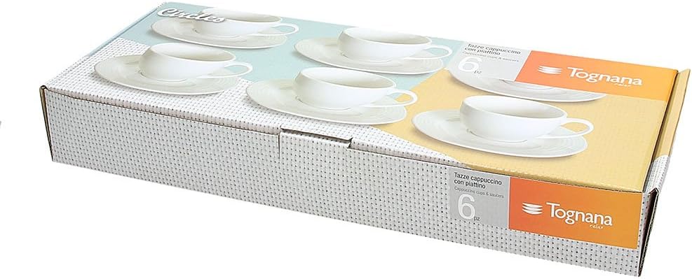 Tognana Polis Circles Set 6 Teetassen mit Untertasse, Porzellan, Weiss