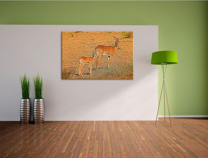weibliche Indische Gazelle mit Jungtier Deluxe Format: 100x70 cm auf Leinwand, XXL riesige Bilder fe
