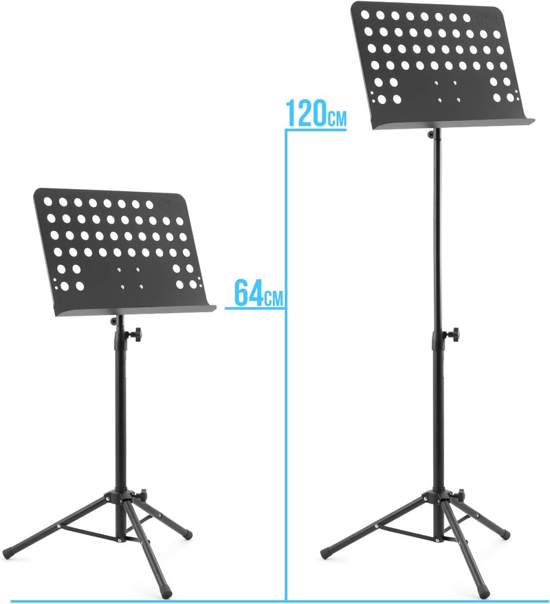 TIGER MUS7-BK Orchester-Notenpult, Metallkonstruktion, voll verstellbarer Notenständer, Schwarz Schw