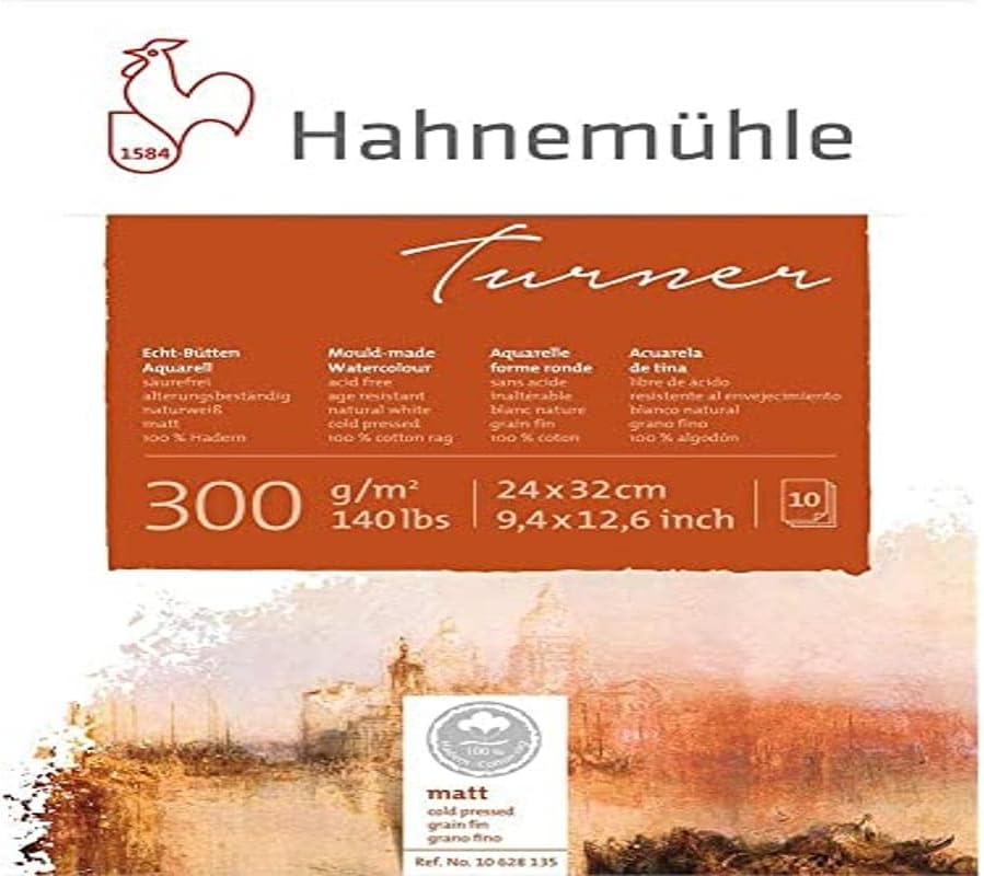 Turner Aquarellblock, 100% mattes Hadern Papier, 300 g/m², naturweiss, 10 Blatt, 24x32 cm, 24x32 cm
