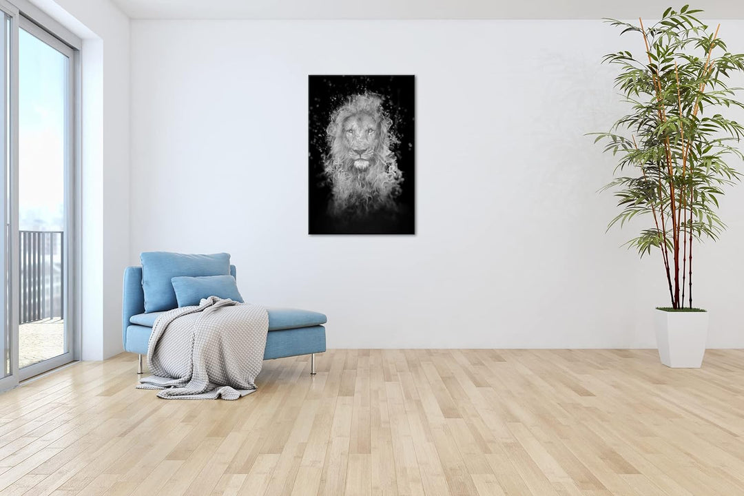 deyoli feuriger Löwe Format: 80x60 Effekt: Schwarz&Weiss als Leinwandbild, Motiv fertig gerahmt auf