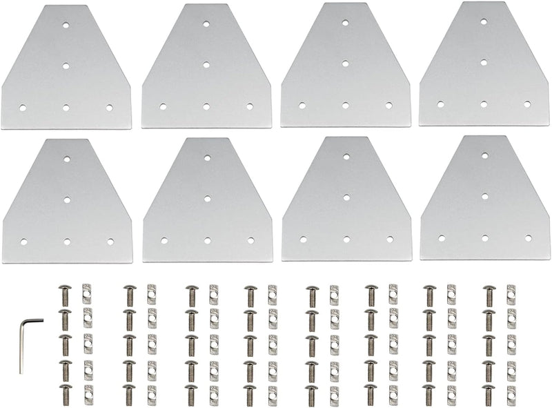 Zeberoxyz 8 STÜCKE Silber T Form Eckhalterplatte mit Schrauben und T-Muttern, 5-Loch 90 Grad Joint B