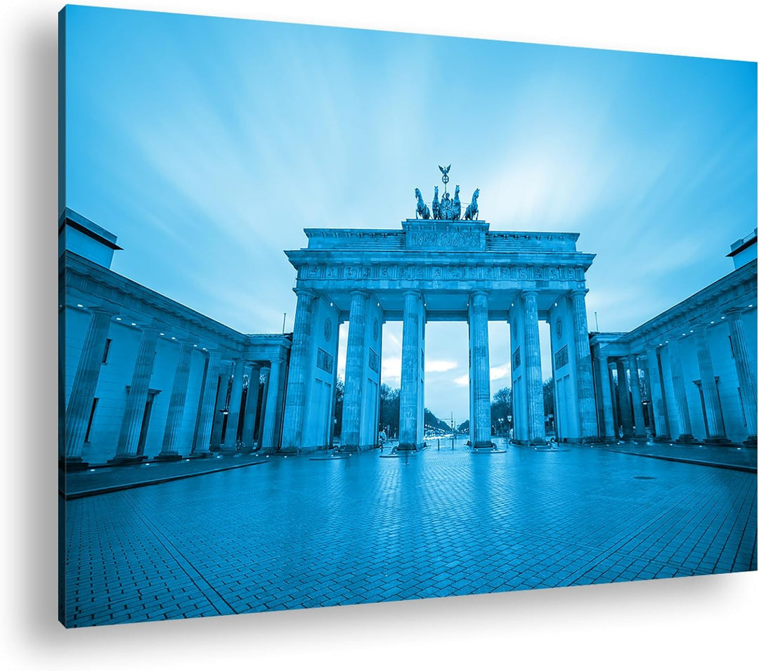 deyoli Brandenburger Tor mit Sonnenstrahlen Format 80x60 Effekt: Monocrome Blau als Leinwandbild, Mo