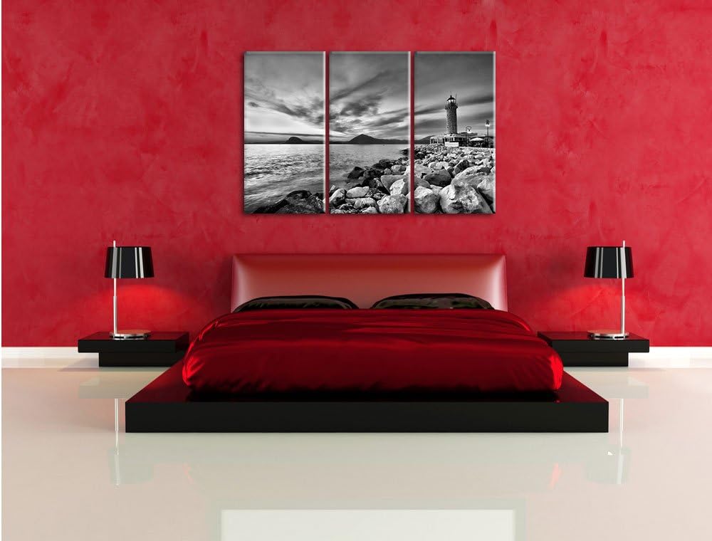 Pixxprint Leuchtturm bei Ebbe als Leinwandbild/Grösse: 3 Teilig (120x80) cm/Wandbild/Kunstdruck/fert