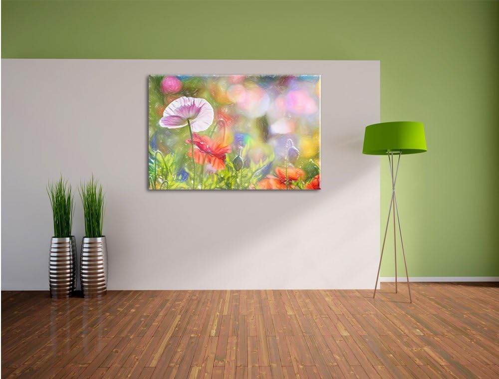 Pixxprint Kalifornischer Mohn im Frühling Kunst Buntstift Effekt, Format: 100x70 auf Leinwand, 100x7