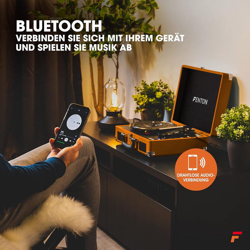 Fenton RP115F Koffer Plattenspieler Bluetooth Plattenspieler mit Lautsprecher, Retro, USB, MP3 Conve