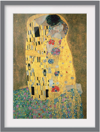 Bild mit Rahmen - Gustav Klimt - Der Kuss - Rahmenfarbe Grau, 55 x 40 cm 55cm x 40cm Grau, 55cm x 40