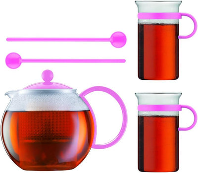 Bodum ASSAM SET Teebereiter Rosa mit 2 Gläser und Löffel AK1844-XY-70-3