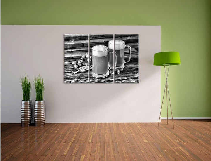Pixxprint Bier Bierglas als Leinwandbild/Grösse: 3 Teilig (120x80 cm) cm/Wandbild/Kunstdruck/fertig