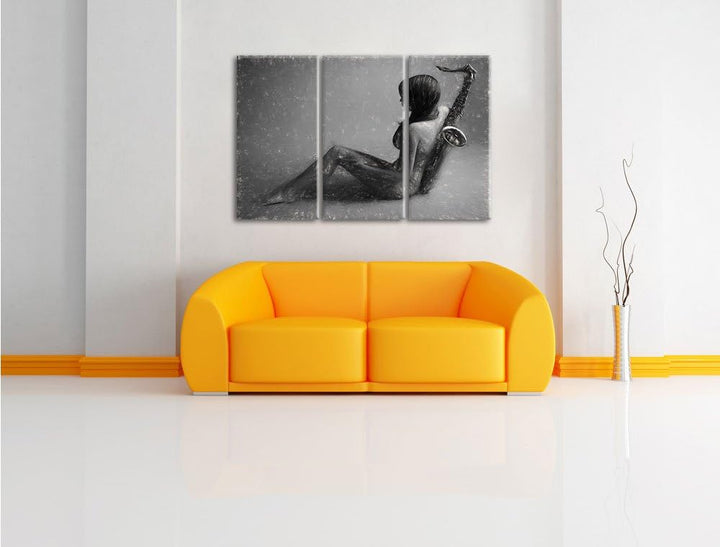 Pixxprint Attraktive Frau mit Saxophone als Leinwandbild/Grösse: 3 Teilig (120x80 cm) cm/Wandbild/Ku