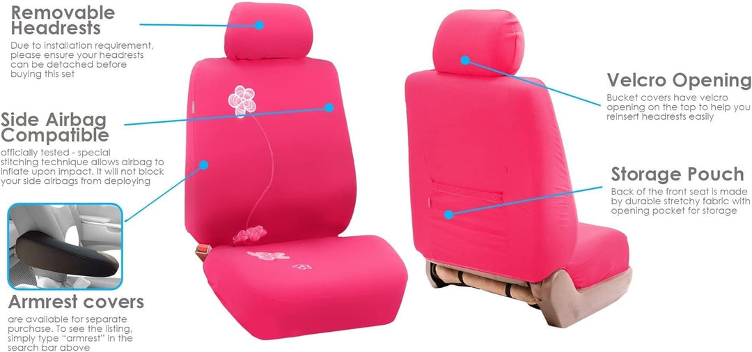 FH GROUP FB053PINK115 Vollen Satz Blumendesign-Autositzbezüge, Rosa, Anzahl 11 Komplettes Set mit ro