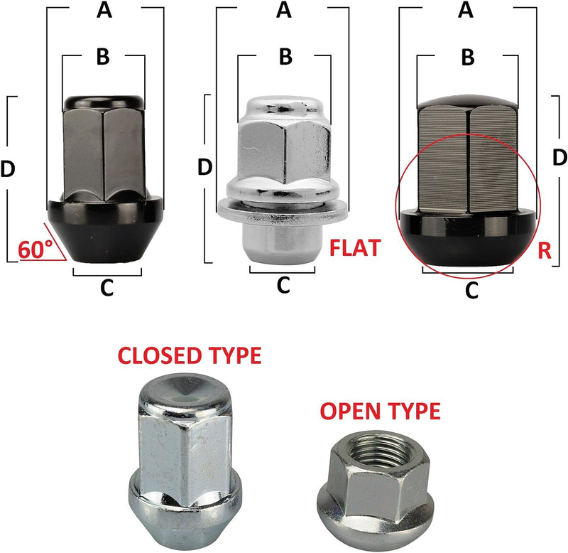 20 Radmuttern SCHWARZ 1/2 Nuts Mutter 1/2 UNFx34 Kegel SW19 Kompatibel mit Jeep Grand Cherokee (99-1