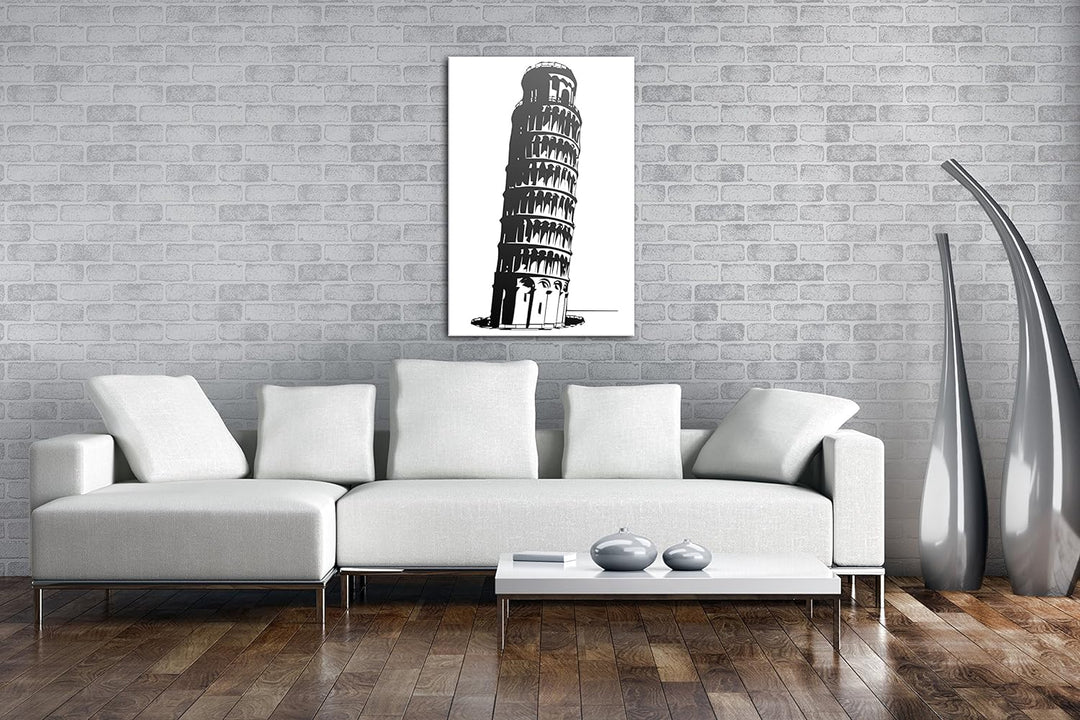 deyoli Illustration schiefer Turm von Pisa Effekt: Schwarz/Weiss Format: 60x40 als Leinwandbild, Mot
