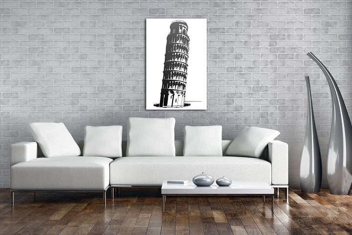 deyoli Illustration schiefer Turm von Pisa Effekt: Schwarz/Weiss Format: 60x40 als Leinwandbild, Mot