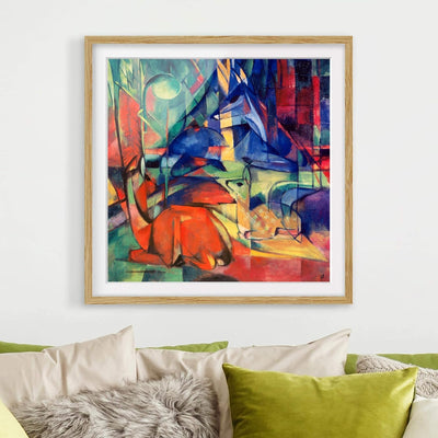 Bild mit Rahmen - Franz Marc - Rehe im Walde - Rahmenfarbe Eiche, 50 x 50 cm 50cm x 50cm Eiche, 50cm