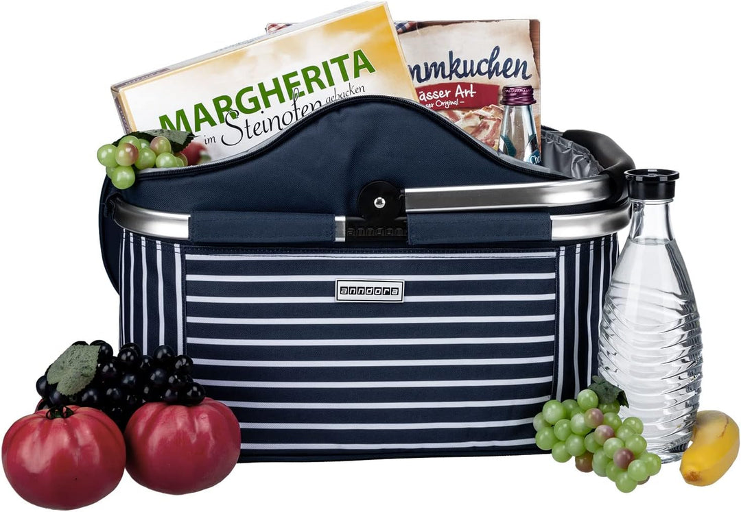 anndora Einkaufskorb 25 L Isolierkorb Picknick Kühlkorb - blau weiss gestreift Iso: Navy Gestreift,