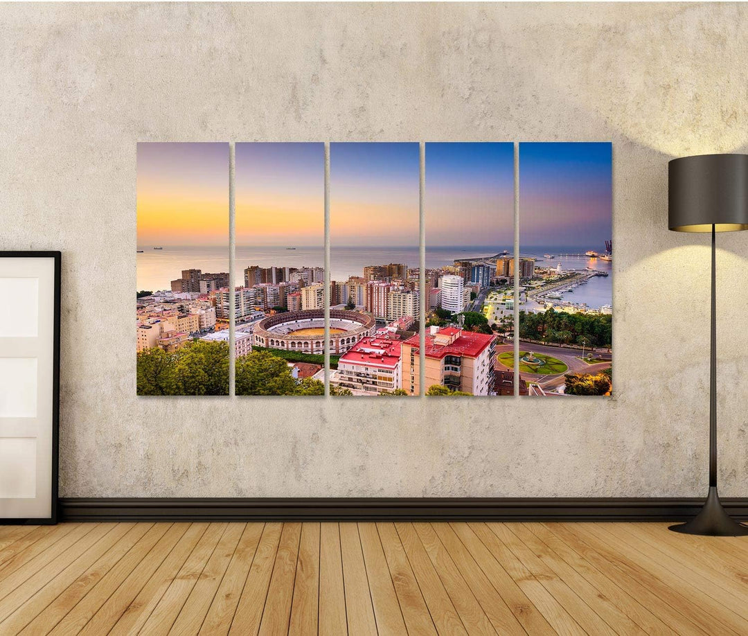 Bild Bilder auf Leinwand Malaga Spanien beginnt die Skyline zum Mittelmeer Wandbild Poster Leinwandb