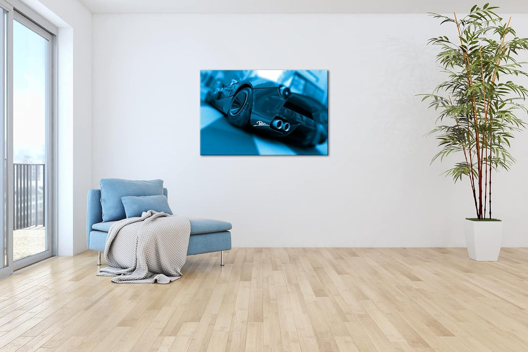 deyoli eleganter roter Sportwagen Format 80x60 Effekt: Monocrome Blau als Leinwandbild, Motiv fertig
