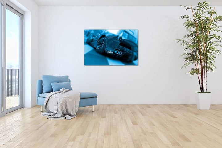 deyoli eleganter roter Sportwagen Format 80x60 Effekt: Monocrome Blau als Leinwandbild, Motiv fertig