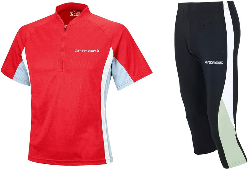 Airtracks Funktions Laufset Laufhose 3/4 Lang + Laufshirt Kurzarm/Atmungsaktiv/Schnelltrocknend Rot