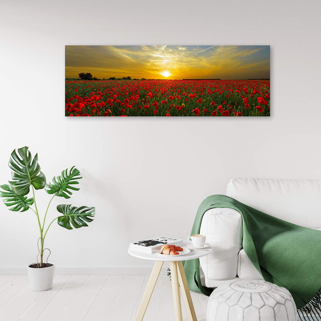 Wanddeko Mohnblumen Kunst modern Bilder Landschaft Rot 140x45 cm Deko Paneel 140x45 cm Rot_B, Deko P