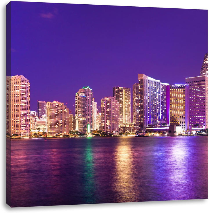 Pixxprint Skyline von Miami Florida als Leinwandbild/Grösse: 70x70 cm/Wandbild/Kunstdruck/fertig bes