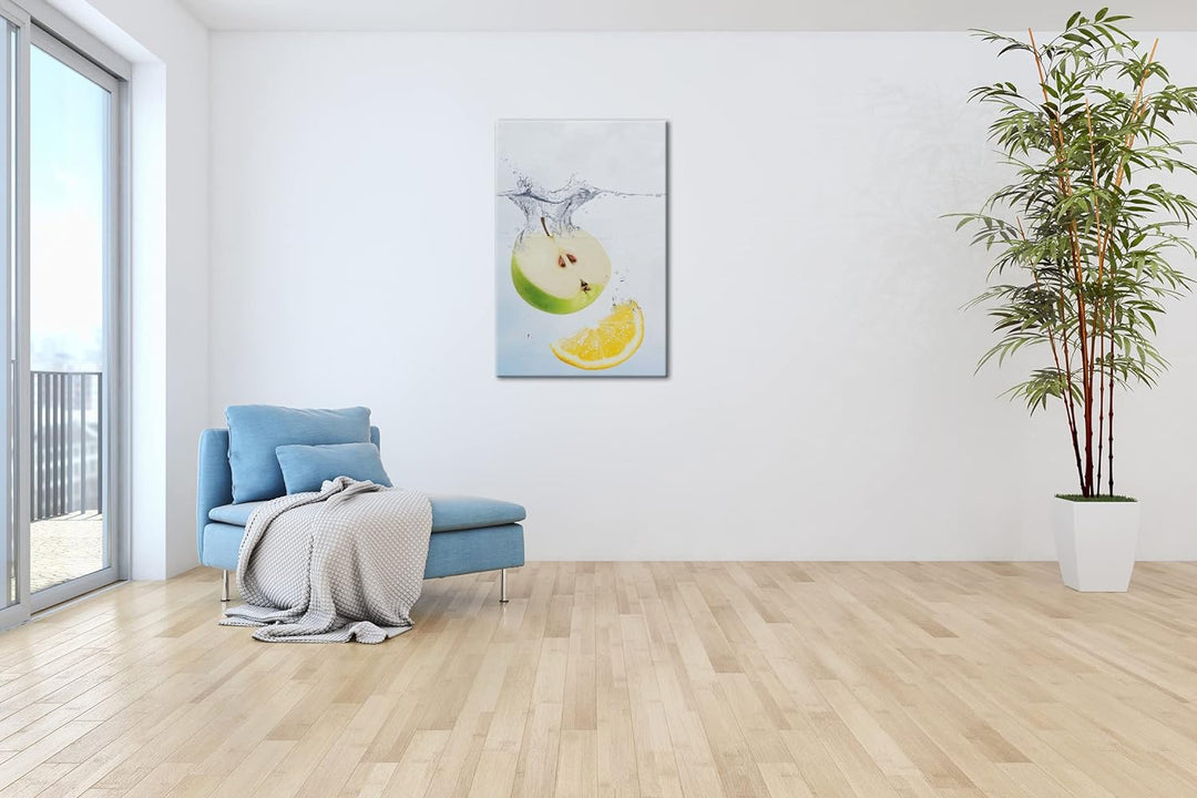 deyoli köstlicher Apfel mit Zitronenscheibe im Format: 80x60 als Leinwandbild, Motiv fertig gerahmt