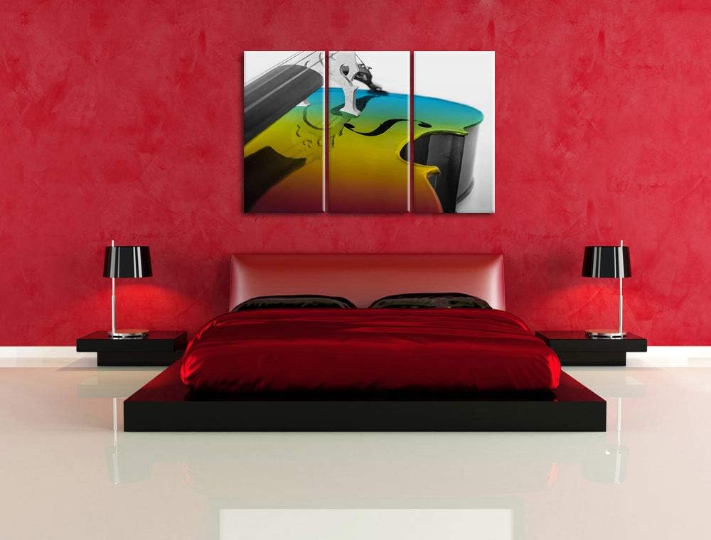 Cello in Regenbogenfarben gehalten schwarz/weiss 3-Teiler Leinwandbild 120x80 Bild auf Leinwand, XXL