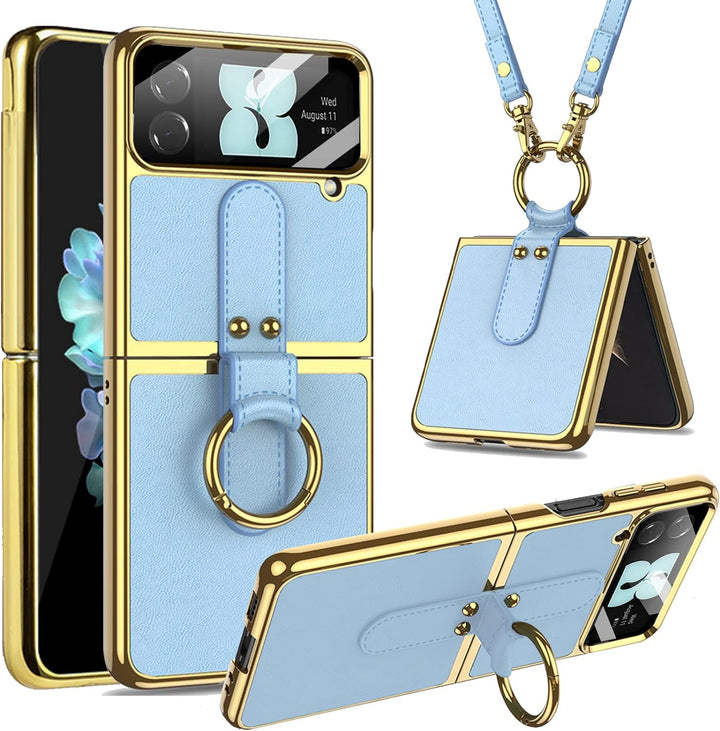 Miimall Lederhülle Kompatibel mit Samsung Galaxy Z Flip 4 Hülle mit Kameraschutz, Z Flip 4 Handyhüll