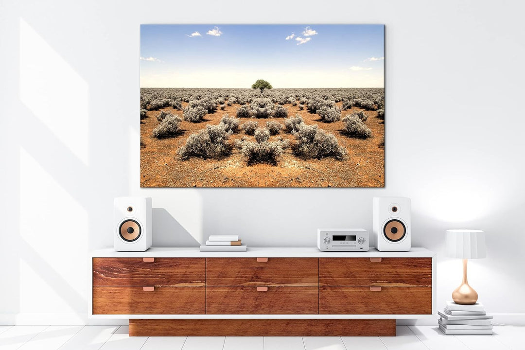 deyoli einsamer Baum in unfruchtbaren Wüste Format: 80x60 als Leinwandbild, Motiv fertig gerahmt auf