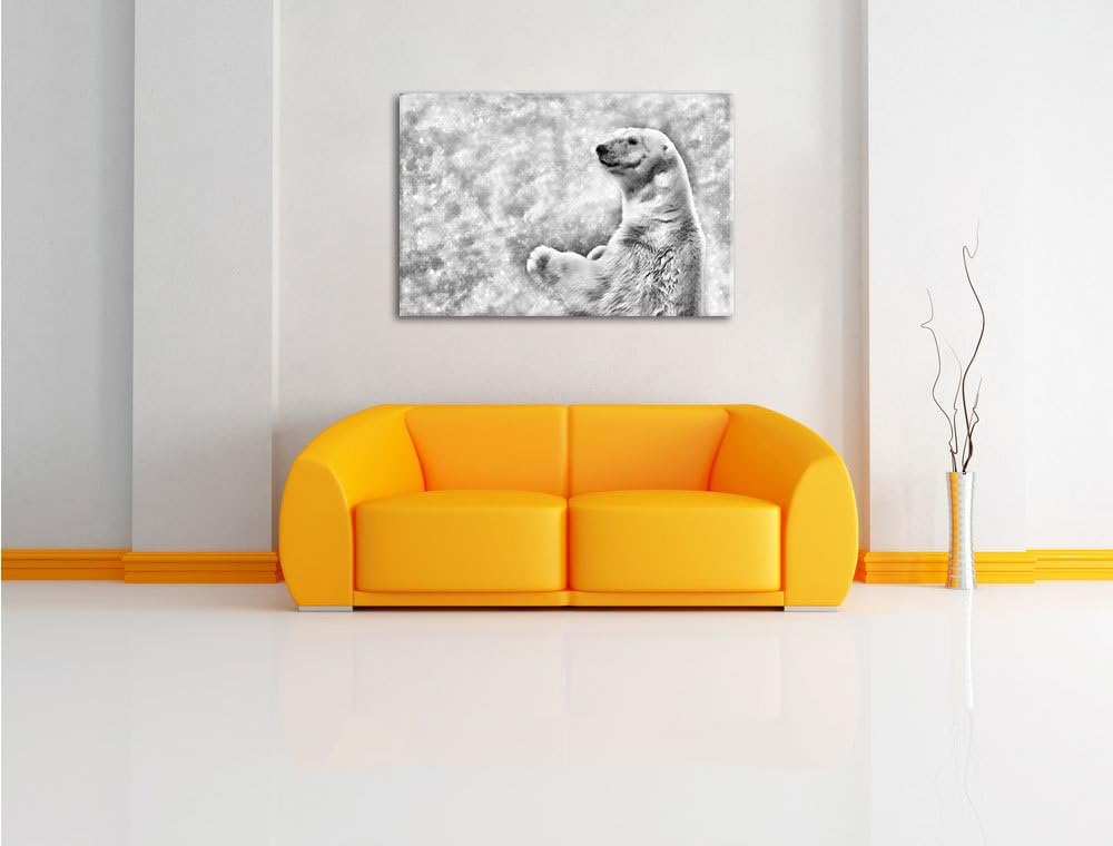 Pixxprint Monocrome, Stehender Eisbär, Format: 100x70 auf Leinwand, 100x70