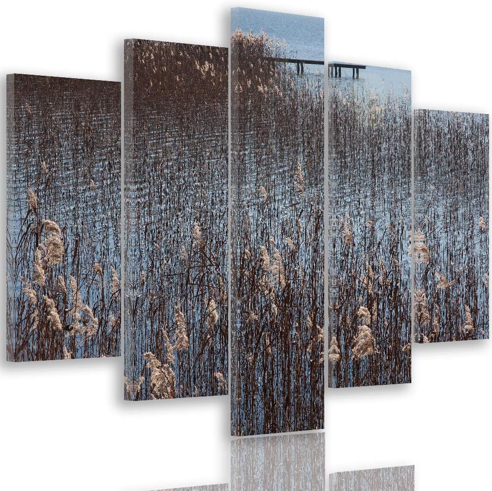 Bild auf Leinwand Landschaft 5 Teilig Modern Natur See Gras bunt 150x100 cm Leinwandbild 150x100 cm