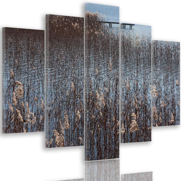 Bild auf Leinwand Landschaft 5 Teilig Modern Natur See Gras bunt 150x100 cm Leinwandbild 150x100 cm