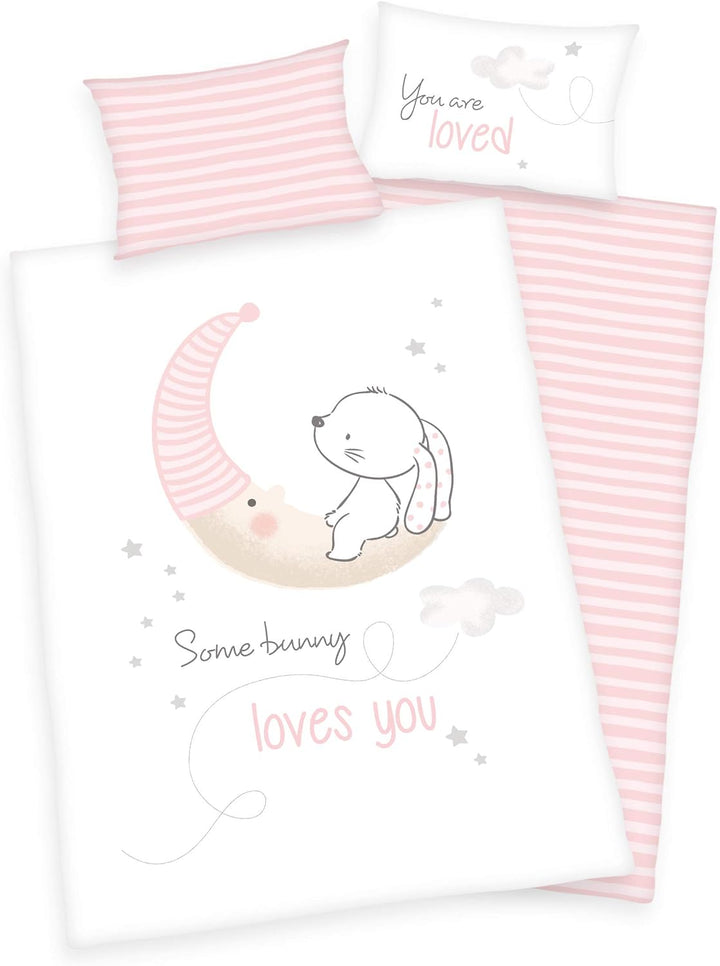 Arle-Living 3 TLG. Baby Bettwäsche renforcé Wende Motiv: kleines Häschen - 100x135 cm + 40x60 cm + 1