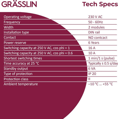 GRÄSSLIN 03.61.0001.1 talento Easy B1 – Digitale Zeitschaltuhr mit Jahresprogramm I 1-Kanal I 50 Spe