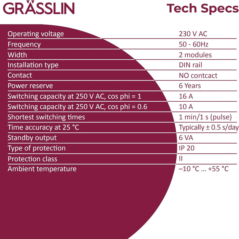 GRÄSSLIN 03.61.0001.1 talento Easy B1 – Digitale Zeitschaltuhr mit Jahresprogramm I 1-Kanal I 50 Spe