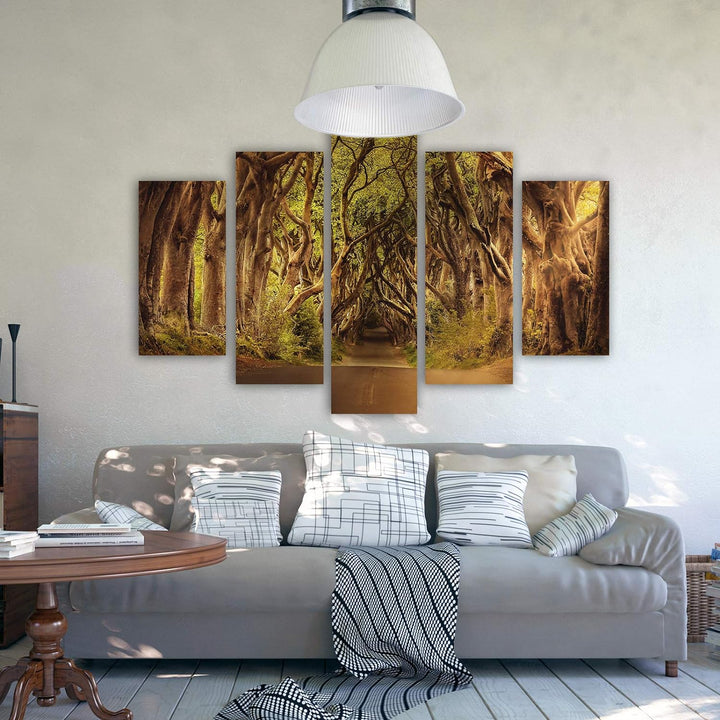 Feeby Leinwandbild 5 Teilig Weg Bild Wanddeko Bäume Landschaft Wald bunt 200x100 cm Leinwandbild 200