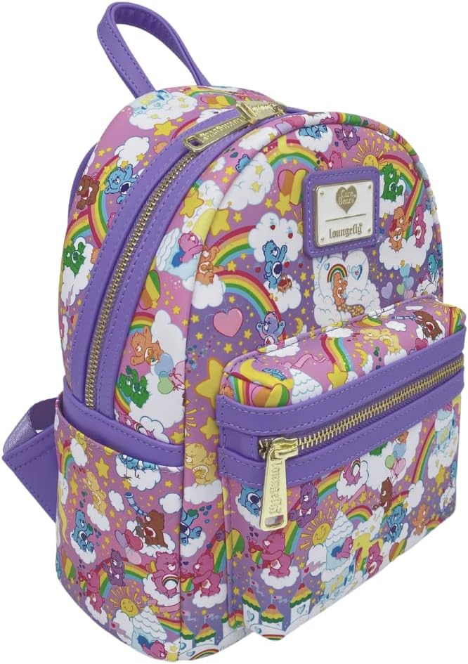 Loungefly Exclusive Care Bears Rainbow All Over Print Doppelriemen Schultertasche, Multicolored