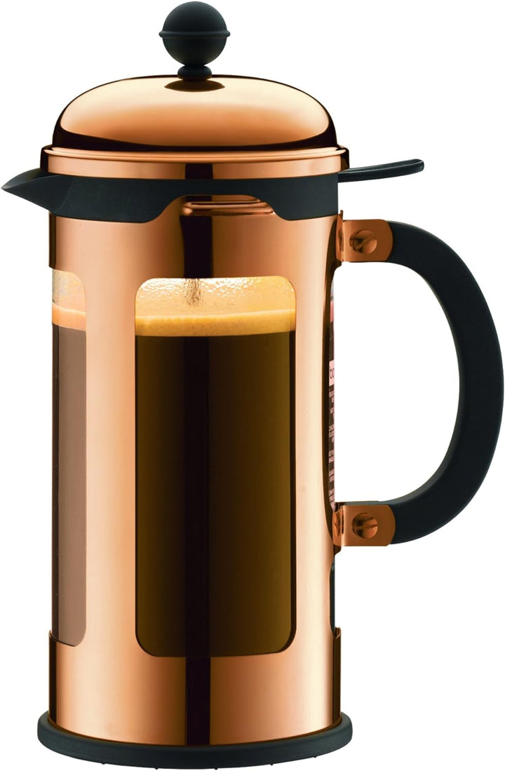 Bodum CHAMBORD Kaffeebereiter (French Press System, Auslaufschutz, Edelstahlrahmen, 1,0 liters) kupf