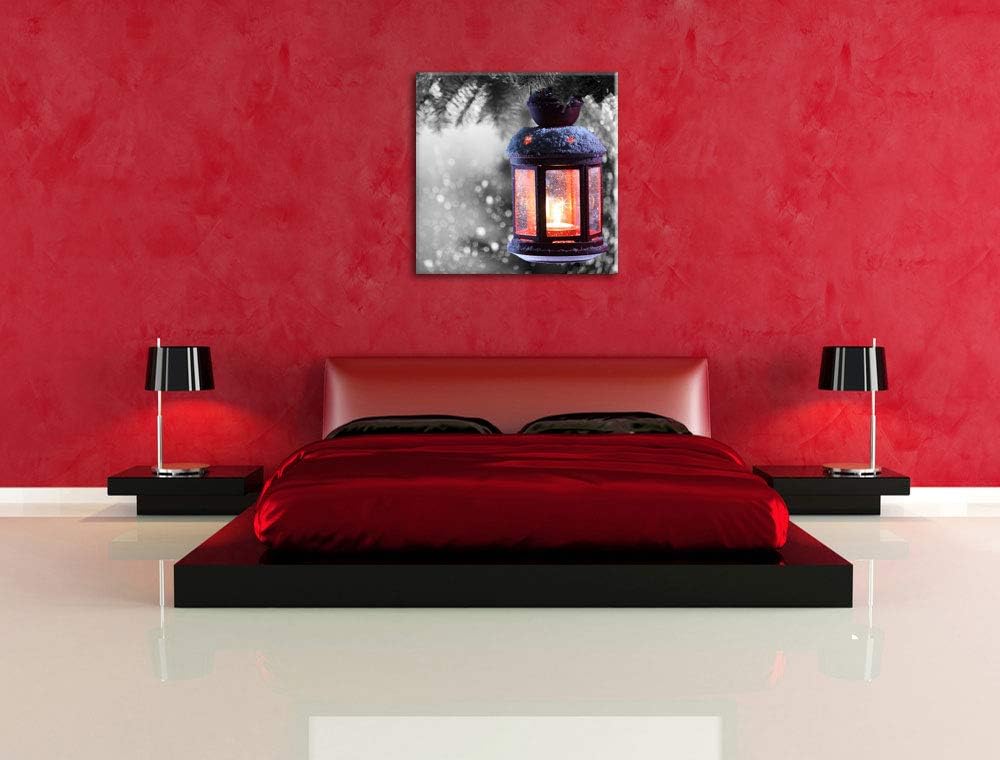 Pixxprint schöne Laterne im Winter als Leinwandbild Quadratisch/Grösse: 70x70 / Wandbild/Kunstdruck/