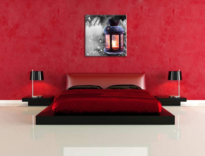 Pixxprint schöne Laterne im Winter als Leinwandbild Quadratisch/Grösse: 70x70 / Wandbild/Kunstdruck/